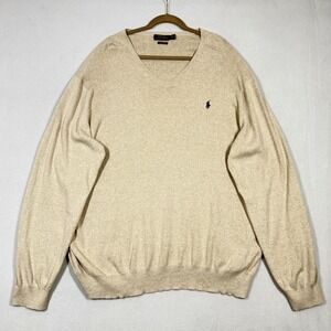 Polo Ralph Lauren Sweater Mens 3XLT Pima Cotton V Neck Pullover Pony Logo Beige